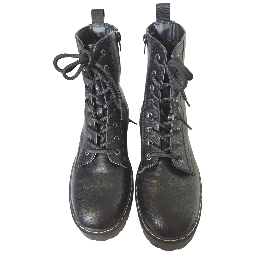 Sincerely Jules Harley-2 Black Combat Boots Platform Lug Sole Lace Up Zip 10M
